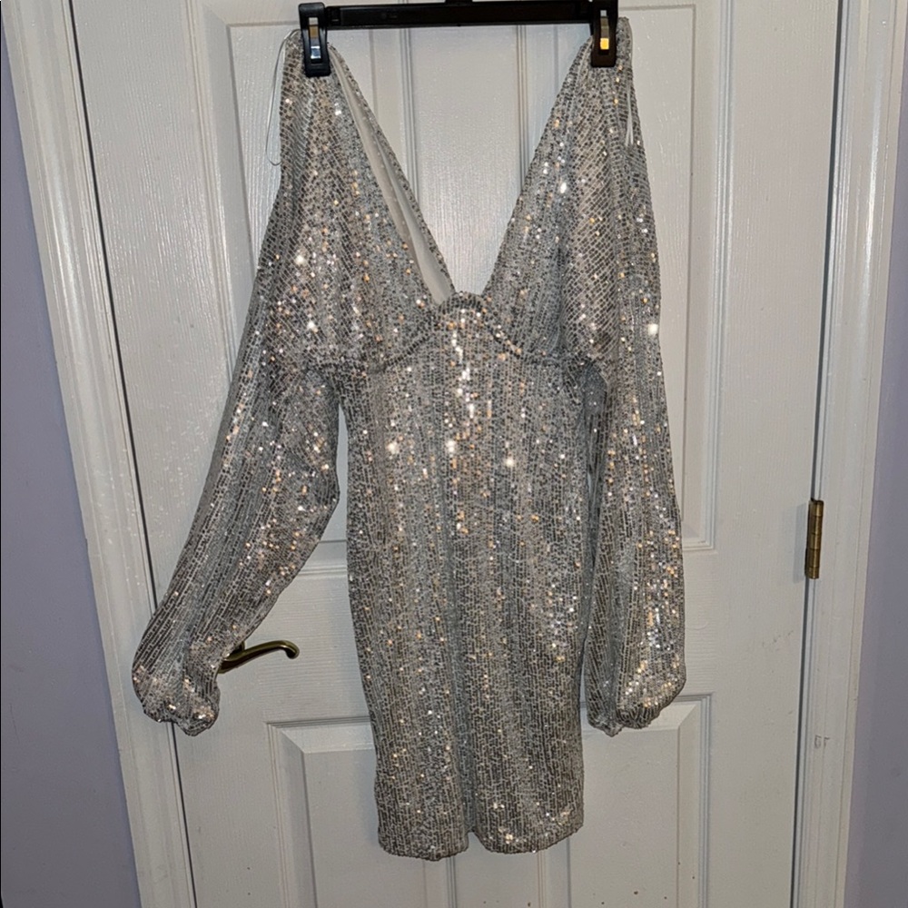 Fashion Nova Silver Sequin Dress